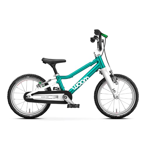 Woom Go 2 Kinderfahrrad mit Pedalen, 35,6 cm (14 Zoll), für Kinder von 3 bis 4,5 Jahren, V-Bremsen, einfacher Übergang zum Laufrad