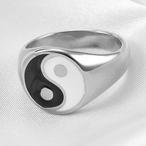 Jude Jewelers Stainless Steel Round Signet Shape Chinese Taiji Yin-Yang Feng Shui Cocktail Party Biker Ring2