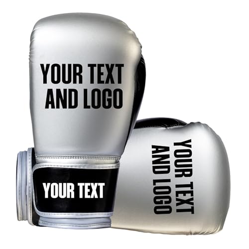 INFINITUDE FIGHT | Customized Boxing Gloves | Personalized with Photo, Text, Colors or Logo | Training Gloves for Men and Women (Silver, 16 oz)