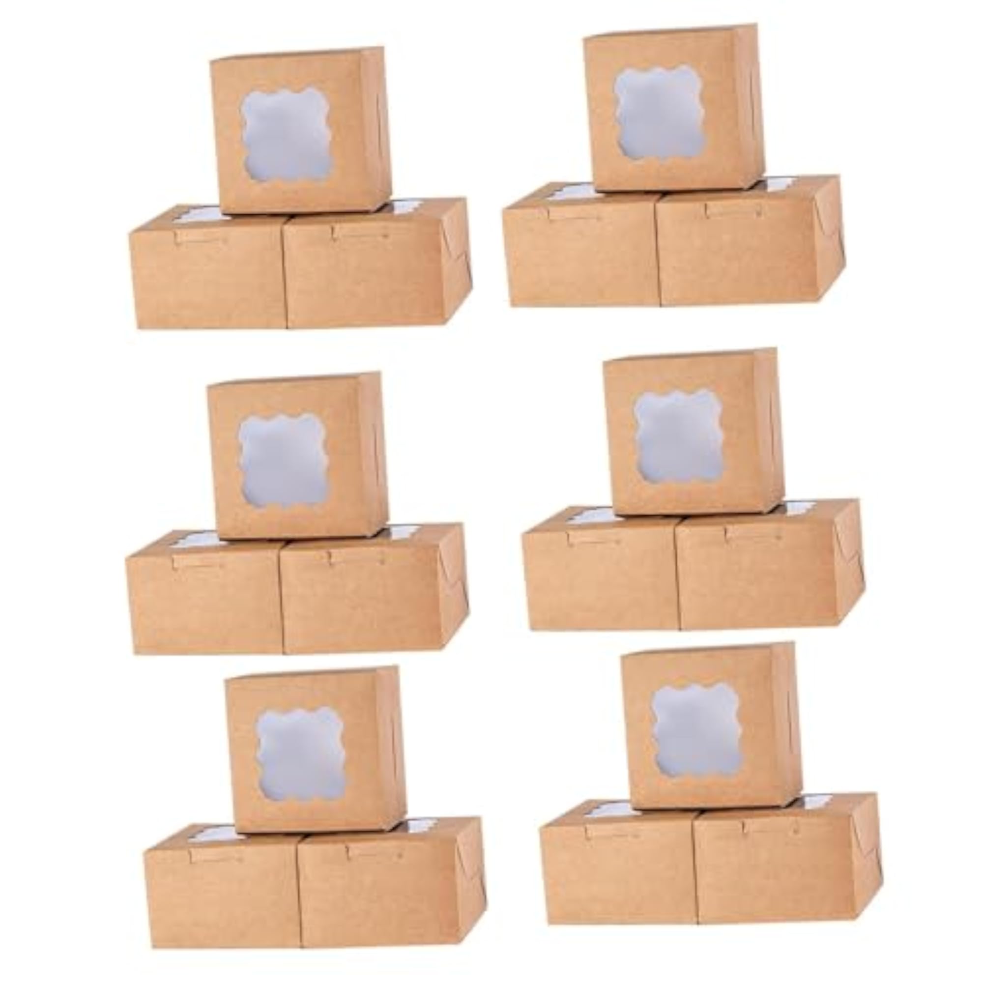 50 Pieces Bakery Boxes with Window for Picnic Camping, Brown