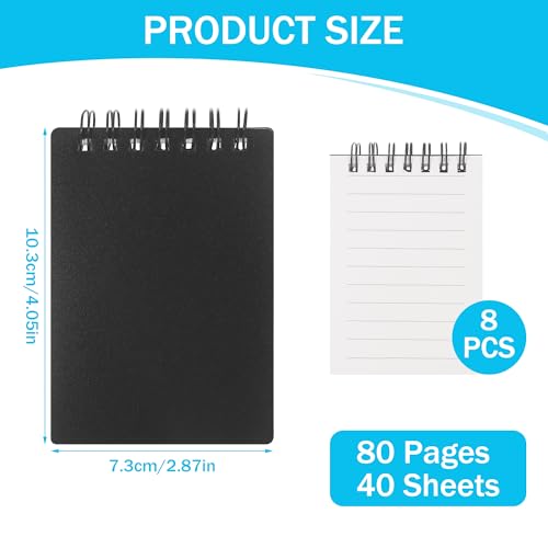 JIANTA Small Pocket Notebooks, 8 Pack 80 Pages/40 Sheets Spiral Notebook, Lined Memo Pads, 3 x 4 Inch Ruled Notepads for School Office Supplies