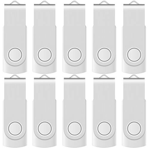 10 X Enfain 8GB Bulk USB 2.0 Flash Drives Swivel Thumb Drives Zip Drive Memory Stick in a Cardboard Organized Box , White