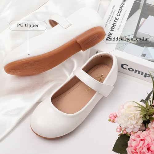 Toddler Girls White Mary Jane Flats Dress Shoes, Flower Girl Ballet Shoes with Hook & Loop Strap for Wedding Party Church School Uniform (White Pu,Toddler 7) by KDVOG - Used condition - Image 9