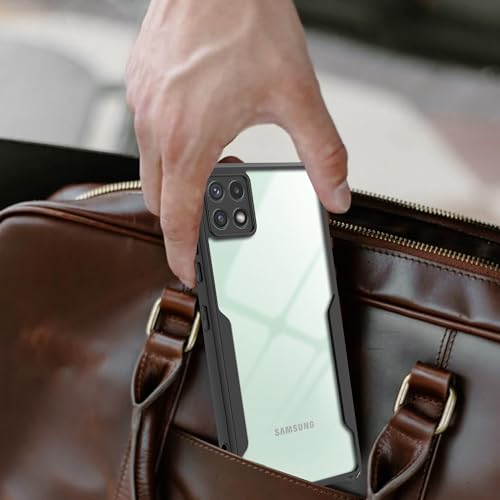Image of A rtistque Clear Hard Transparent Acrylic Armor Back Cover Case for Samsung Galaxy A22 5G | Shockproof TPU Edge Protection | Slim Protective Design | Samsung Galaxy A22 Back Cover - Black