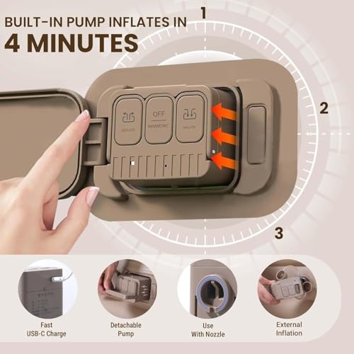 Image of Double Bed Air Mattress with Built in Electric Pump Queen Size Inflatable Sleeping Bed Waterproof Flocked Surface Foldable Air Bed with Pillow Carry Bag for Home Travel Camping Guest Use