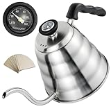 Koocovel Stainless Steel Gooseneck Kettle Compatible with all Stoves, 1.2L/40oz Pour Over Coffee Maker with Built-in Thermometer for Precise Temperature Control and 40pcs Filter Papers