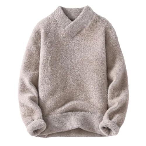 Mens V Neck Sweater Knitted Warm Jumper Sweater Long Sleeve Solid Color Pullover Top