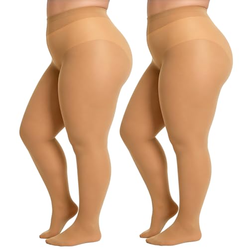 Image of HeyUU Plus Size 80D Semi-Opaque Tights, Soft High Waist, XL-4XL | Curvy Fit,No-Roll Waist,Soft Stretch,Smooth Coverage,Everyday Wear