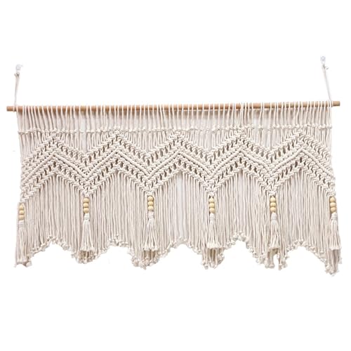 Cortina de macramé para dar privacidad a ventanas cortas de cocina 2