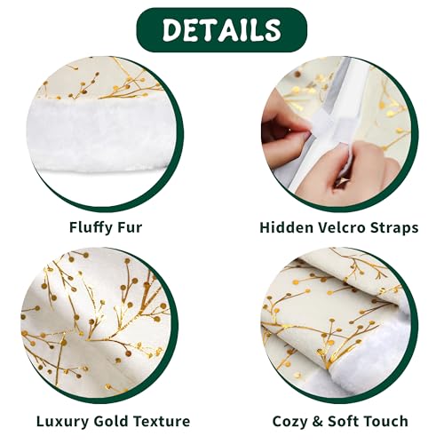 SYITCUN Christmas Tree Skirt, 60 Inch White and Gold Tree Skirt, Faux Fur Xmas Tree Skirt for 6 to 9 Ft Christmas Trees, Thicker Plush Christmas Tree Decorations by SYITCUN - Image 3