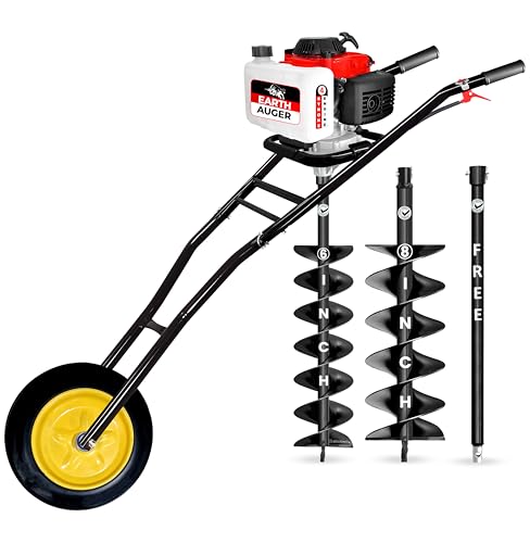 Image of DVI 142CC Trolley Earth Auger Machine, 4-Stroke Petrol Engine - with 6 Inch + 8 Inch Double Spiral Planter Bits & Free Extension Rod | for Plantation, Fencing & Post Hole Digging in All Soil Types.