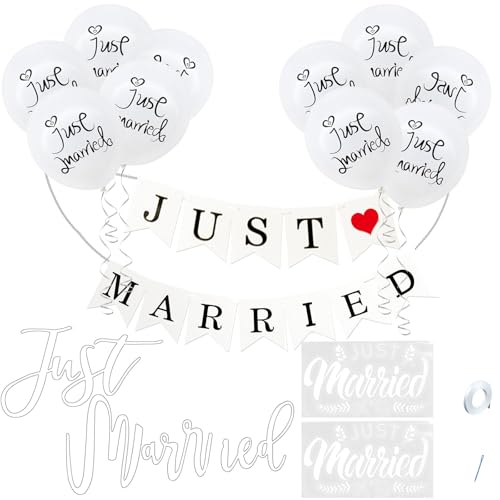 JNWYH Just Married - Guirnalda decorativa para coche de boda, decoración de coche, boda, luna de miel, boda