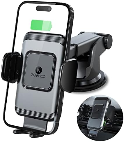 ZeeHoo Wireless Car Charger,Qi Fast Charging Auto-Clamping Car Mount,Windshield Dash Air Vent Phone Holder for iPhone 14 13 12 Mini 11 Pro Max XS XR 8,Samsung S22 S21 S20 Note 20 10 9 8 Z Flip 3,etc