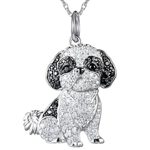 Collier Shih Tzu pour femme avec pendentif chien en strass multicolores