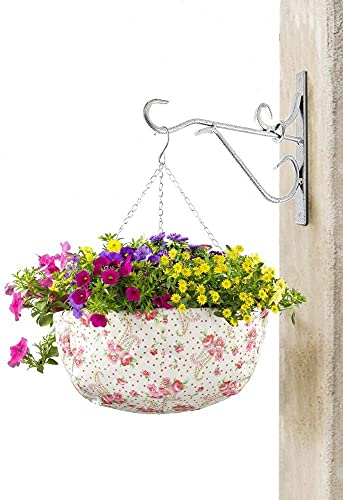 Dekoleidenschaft 2 Blumenampeln Ø 36 cm, mit Rosen-Dekor, Hängepflanzkorb, Pflanzschale, hängender Blumentopf, Pflanzenampel, Garten-Deko für Draußen zum Aufhängen
