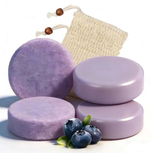 2 set/4pcs Blueberry Shampoo & Conditioner Bar Bundle,With Blueberry Extract, Shea Butter, Orange Oil,Frizz Control,Thinning Dry Hair Care For Women Men.
