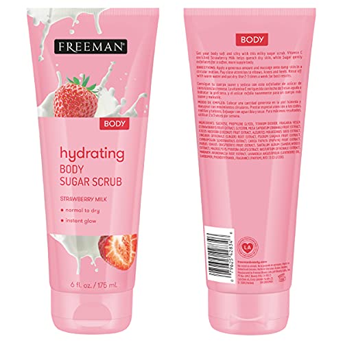 Freeman Sugar Body Scrub Set, Strawberry Milk, Green Tea, And Coffee Body Scrubs, Hydrating, Exfoliating, & Deep-Cleansing Skincare, Removes, Dirt, Oil, & Impurities, Self-Tan Prep, 3 Count #TOP1