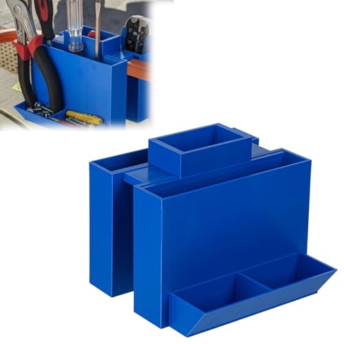 Trevandoria Scissor Lift Tool Holder Side Rail Mount Organizer Tray with Retention Compatible with Genie/JLG/Skyjack/Snorkel Keeps Wrenches Pliers & Screwdrivers Secure (Blue)