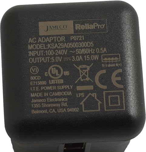 Image of Jameco ReliaPro 5V 3A (3000mA) Compact Wall Adapter Power Supply with USB Port Output Foldable Terminals Charger