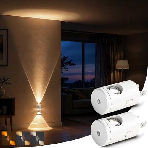 Image of Briignite LED Night Light Project 180 Rotating Night Lights Plug into Wall | 2 Pack Mini Lens, Dusk to Dawn Sensor, 3000K /5000K /Amber Dimmable Nightlight for Hallway Bathroom Room Decor, White Cover