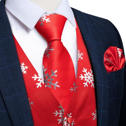 DiBanGu Mens Christmas Suit Vest Red Snowflake Holiday Xmas Waistcoat Tie Pocket Square Cufflinks Festival Party Gifts L3