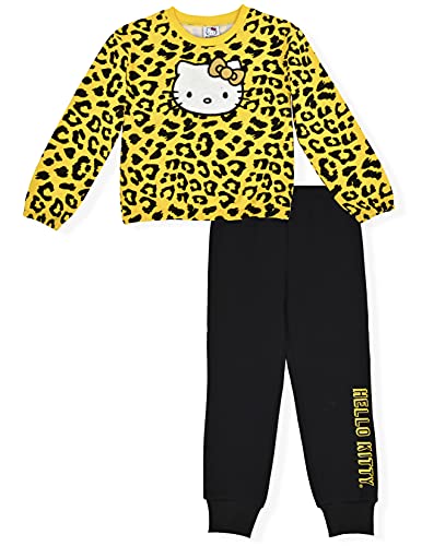 Hello Kitty Girls Jogger Set 2 Piece Fleece Crew Neck Sweatshirt And Jogger Sweatpants (Leopard, 7) #TOP23
