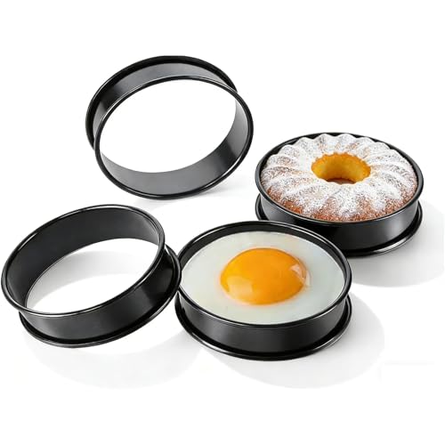 Stainless Steel Crumpet Rings & Egg Frying Moulds, Non-Stick Pancake Circle - 4-Piece Kitchen Set, 8.7 cm Diameter