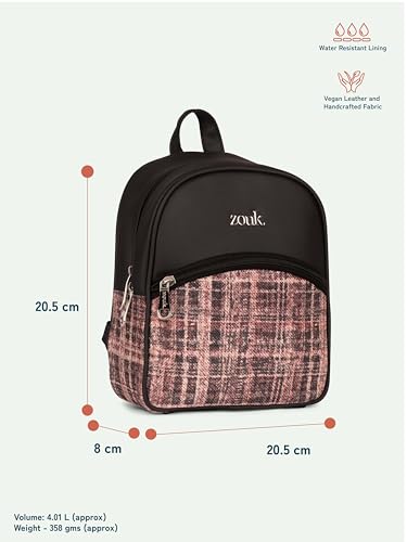 Image of ZOUK Dalila Mini Daypack | Stylish Small Backpack for Women | Compact | Bag for Girls | Daily College Use | Travel Day Pack | Vegan Leather | Handcrafted | Water-Resistant