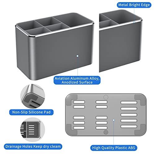 Aluminum Alloy Toothbrush Holder For Bathroom, Bathroom Storage Organizer, Small Counter Stand Accessories, For Toothpaste/Vanity Countertop, 5 Compartments Drainage Organization (Grey) #TOP3
