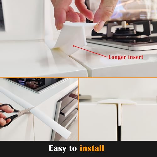 Image of KindGa Stove Gap Covers - 30 Inch Silicone Counter Gap Filler 2 Pack White | 0.2-1 inch gap, seal spill between appliances countertop gas, kitchen Long oven range side gap filler for stove and counter
