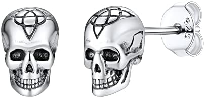 SILVERCUTE 925 Sterling Silver Stud/Hoop Earrings for Halloween, Cool Skull Earrings, Comfy Gothic Jewellery for Men Women