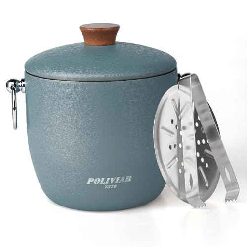 POLIVIAR - Secchiello per ghiaccio con coperchio e pinze per il ghiaccio, in acciaio inox, 2,5 l, manico facile da trasportare e isolamento a doppia parete, perfetto per bar, pub, barbecue e picnic