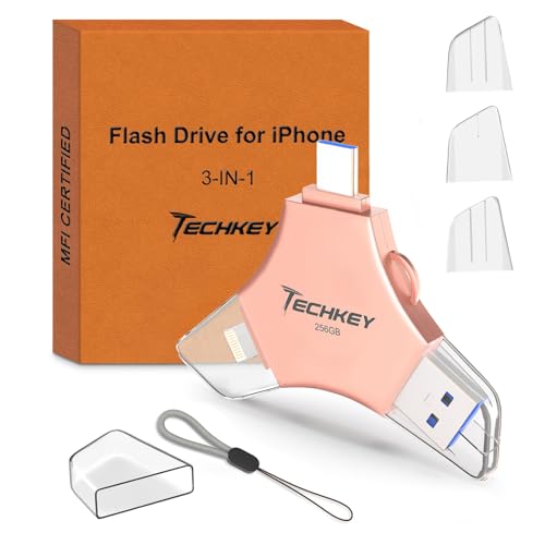 USB 3.0 Flash Drive for iPhone 256GB: MFi Certified 3in1 External Memory Photo Keeper Storage Stick for Picture/Video/Data Saver/Backup High Speed Thumb/Jump/Hard Drive for iPad/Android/PC -Pink