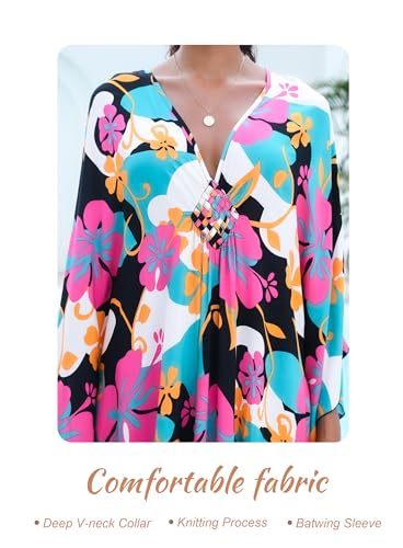 Image of Yanziliu Kaftan Dress for Women,Plus Size Hawaiian Batwing Sleeve Beach Cover Up Summer Swimsuit Dresses