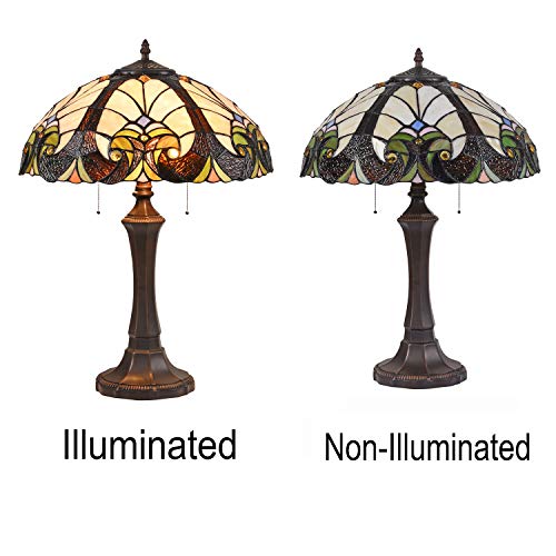 Cotoss Tiffany Table Lamp 16\" Wide Handmade Stained Glass Lamp Shade 2 Light Victorian Style Vintage Table Lamp for Living Room Bedroom - Thumbnail 6