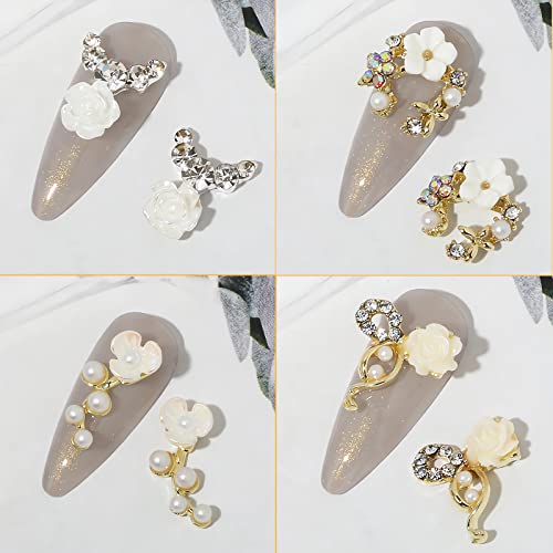 22Pcs Assorted Flower Nail Charms, 3D Metal Alloy Flower Charms For Acrylic Nails, Nail Art Rhinestones For Women Diy Nails Decoration #TOP3