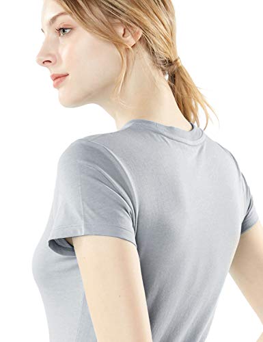 Tsla Clsl Women's Workout Shirts, Dry Fit Wicking Short Sleeve Shirts, Active Sports Running Exercise Gym Tee Shirt, Dyna Cotton 2P White/Oxford Grey, X-Large #TOP4