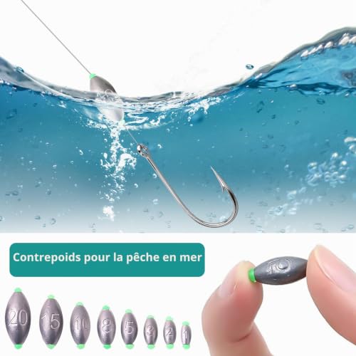 XTUDOU® 40 pièces Plomb de Peche, Poids Plombs Amovibles 1g/ 2g/ 3g/ 5g/ 8g/ 10g/ 15g/ 20g avec Boîte de Rangement pour la Pêche en Mer, Les Poissons d'eau Profonde et d'eau Douce – vue 6