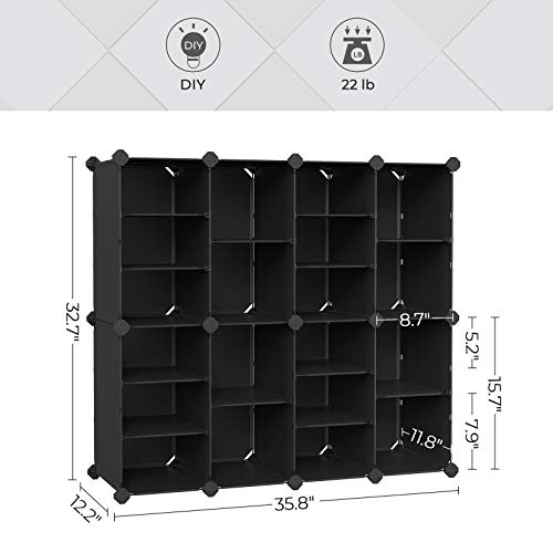 Songmics Shoe Rack, Interlocking Storage Organizer Unit, 20-Slot Rectangular Cube Storage With Hooks, Adjustable Shelves, Modular Cabinet, For Closet Entryway Hallway, Black Ulpc504B01 #TOP5