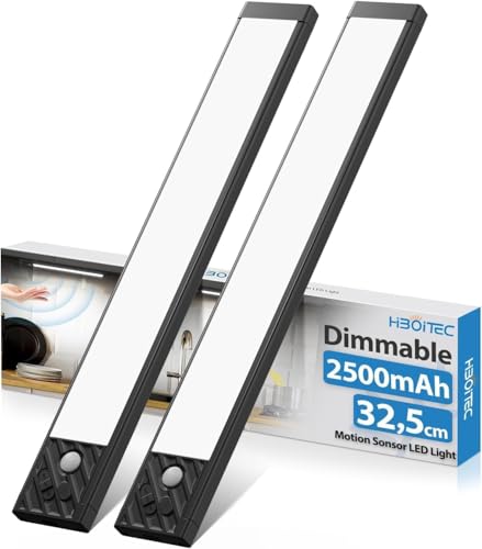 HIBOITEC 350Lumens ＆ Dimmable Lampe de Placard, 2500mAh Lampe Detecteur de Mouvement Interieur, USB-C Lumiere Cuisine Sous Meuble, sans Fil Rechargeable pour...