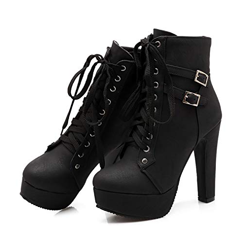 Viuluti 2025 Women's Lace-up Combat Ankle Boots Platform High Heels Sexy Round Toe Heeled Booties
