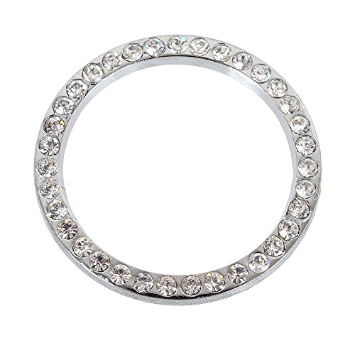 Fengfang Crystal Rhinestone Car Bling Sticker Ring Emblem, Auto Start Engine Ignition Key & Button Bling (Silver)