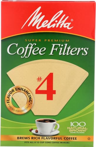 Melitta 624602 #4 8 To 12 Cup Natural Brown Cone Coffee Filters 100 Count