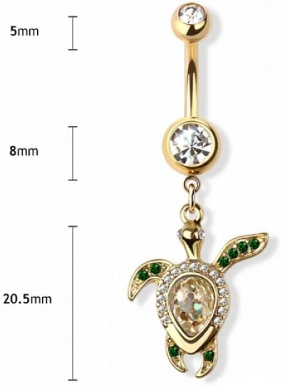 Pierced Owl 14GA 316L Surgical Stainless Steel Swimming Sea Turtle Dangling Belly Button Ring