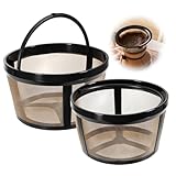 LXUEJIE 2Pcs Reusable Coffee Filter Basket, Gold Mesh Coffee Filter with Handle for Mr. Coffee, Black+Decker, and Most 4-5 Cup Basket-Style Brewers