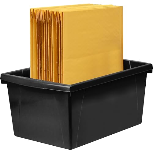Image of Storex 5.5 Gallon Storage Bin - Plastic Classroom Organizer for Books and Supplies, Black, 1-Pack (61429A06C)