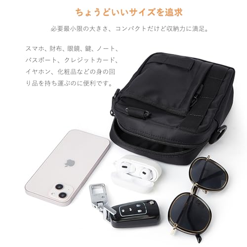 [Jowanly] ミニショルダーバッグ スマホポーチ スマホショルダー オープンポケット付き 斜めがけ 肩掛けバッグ 縦型 長財布が入る お出かけ 散歩 犬の散歩 旅行 防水 軽量 男女兼用 (ブラック)