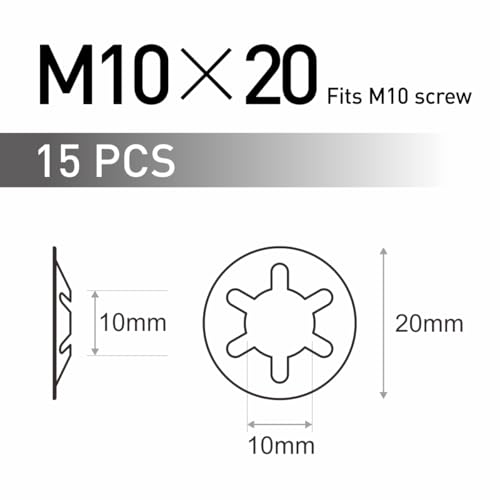 FOMGIIN 15 Stück M10 Sicherungsscheibe Unterlegscheiben, Sicherungsringe Klemmscheiben Klemmring, Innenzahn Unterlegscheiben Zahn Geschwindigkeit Sicherungsscheiben (Schwarz 65 Manganstahl)