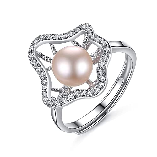 Bague ajustable perle eau douce argent 925 zircon femme