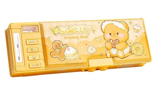 Image of Invite Sweet Bear Multifunction Pencil Case for Girls and Boys, Cute Cartoon Pen Box Organizer Stationery, Sharpener, Schedule, Whiteboard, School Supplies, Best Gifts for Kids(Password Lock)